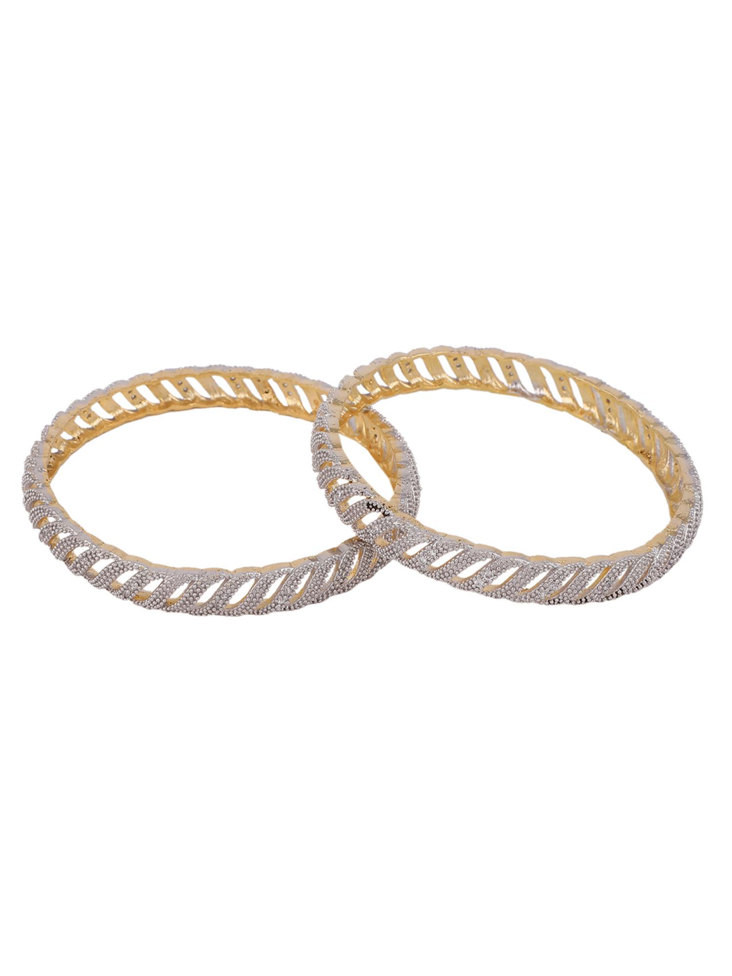 Alluring Design White American Diamond Gold Tone Bangles Set Of 2