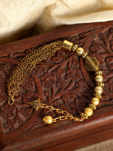 Stylish Gold Plated Pearl Link And Charm Adjustable Bracelet